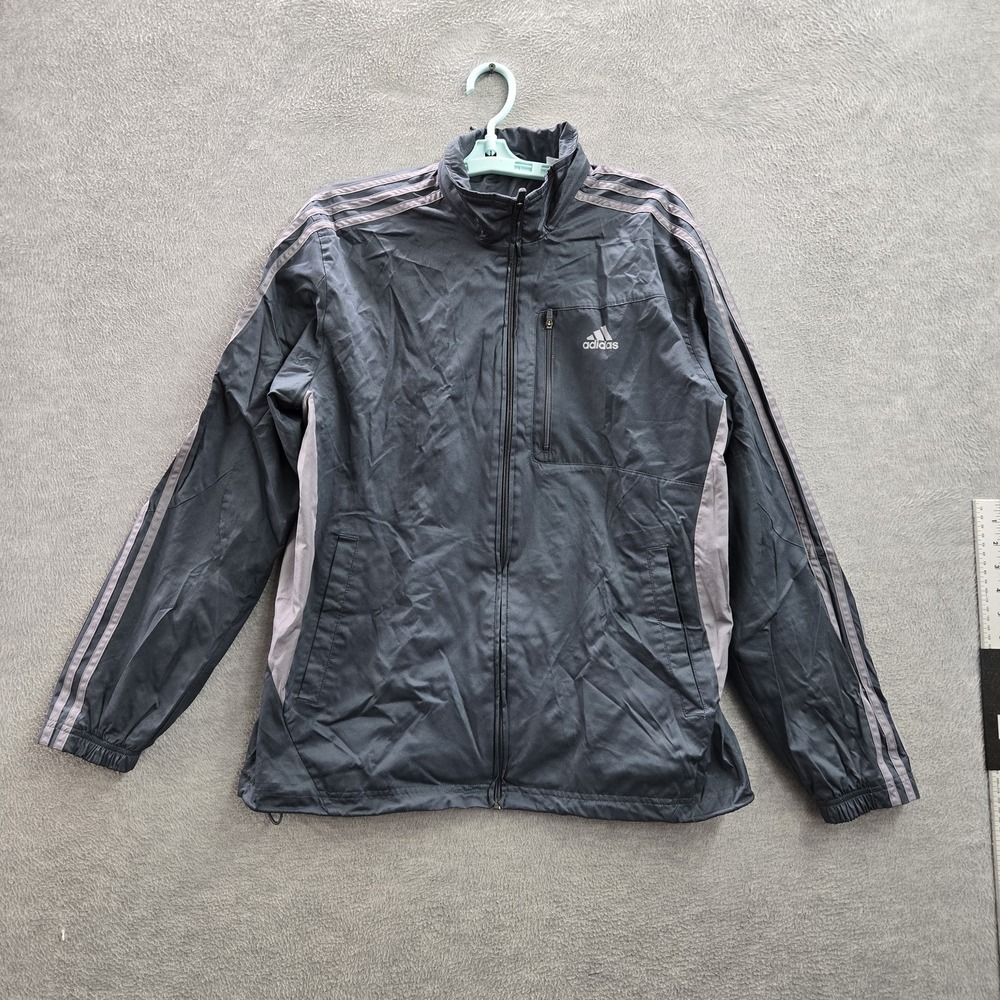 Adidas Men Jacket M Gray Windbreaker Track Jacket Gorpcore Zipper Logo READ